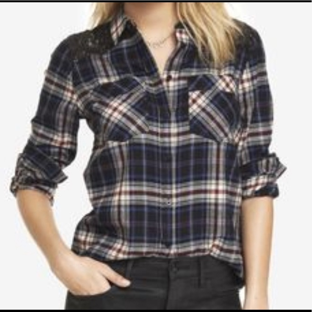 Sequined Boyfriend Flannel Shirt